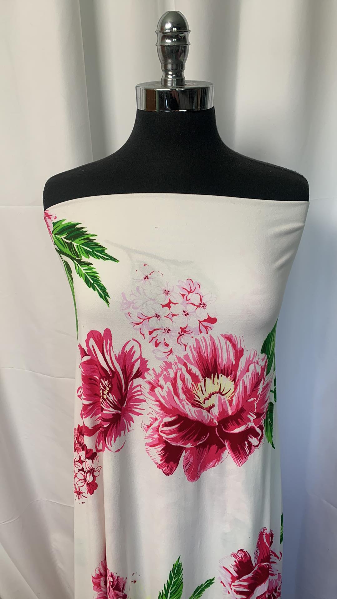 Ivory/Pink Big Floral - Double Brushed Poly Spandex - By the Yard