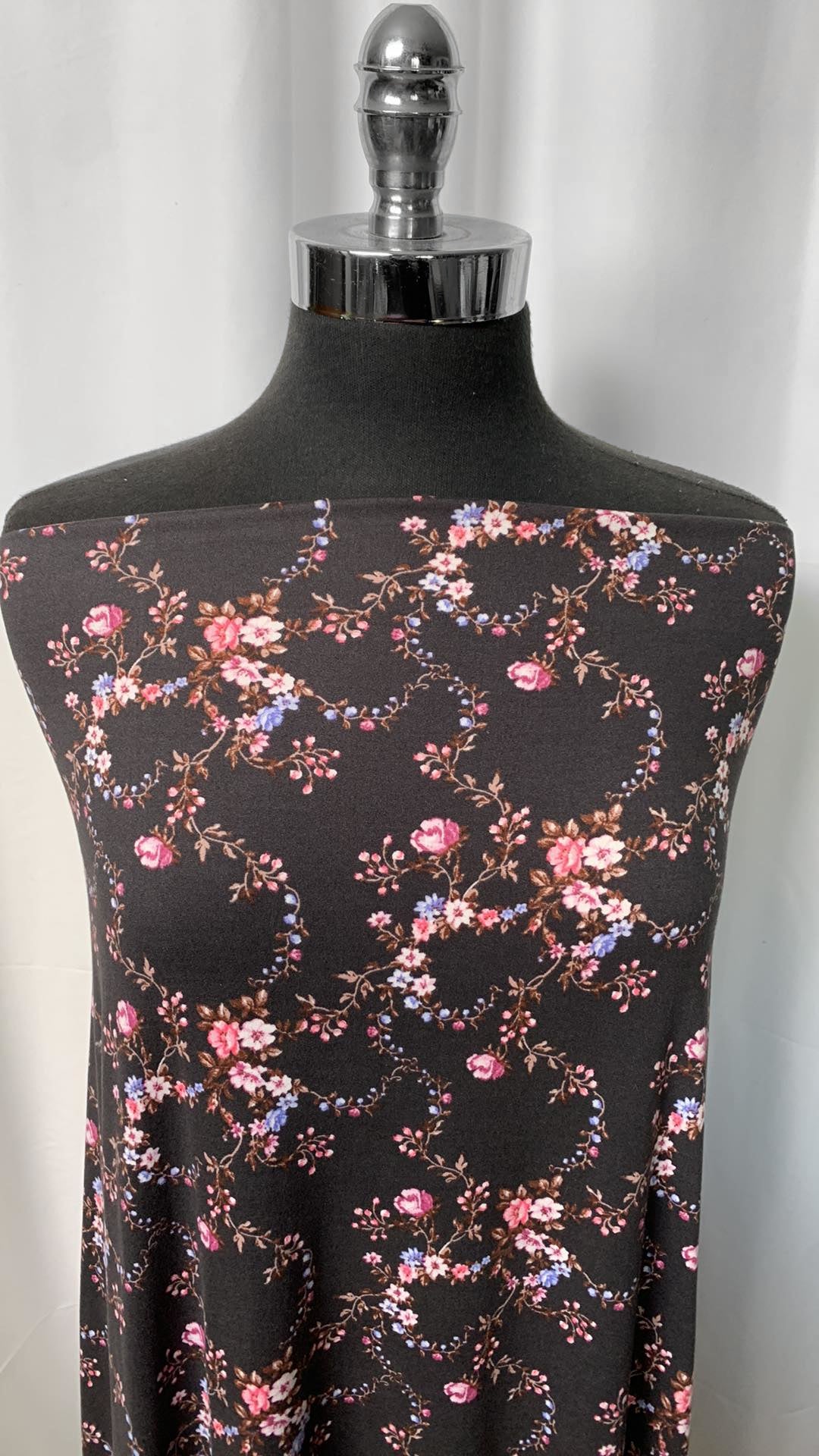 Charcoal Floral - Double Brushed Poly - 2 Yard Cut