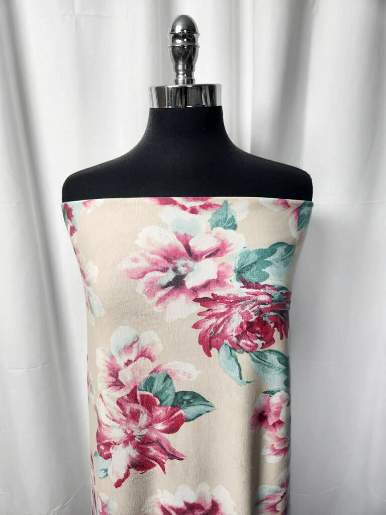 Cream Floral - PRS Jersey - 4 Yard Cut
