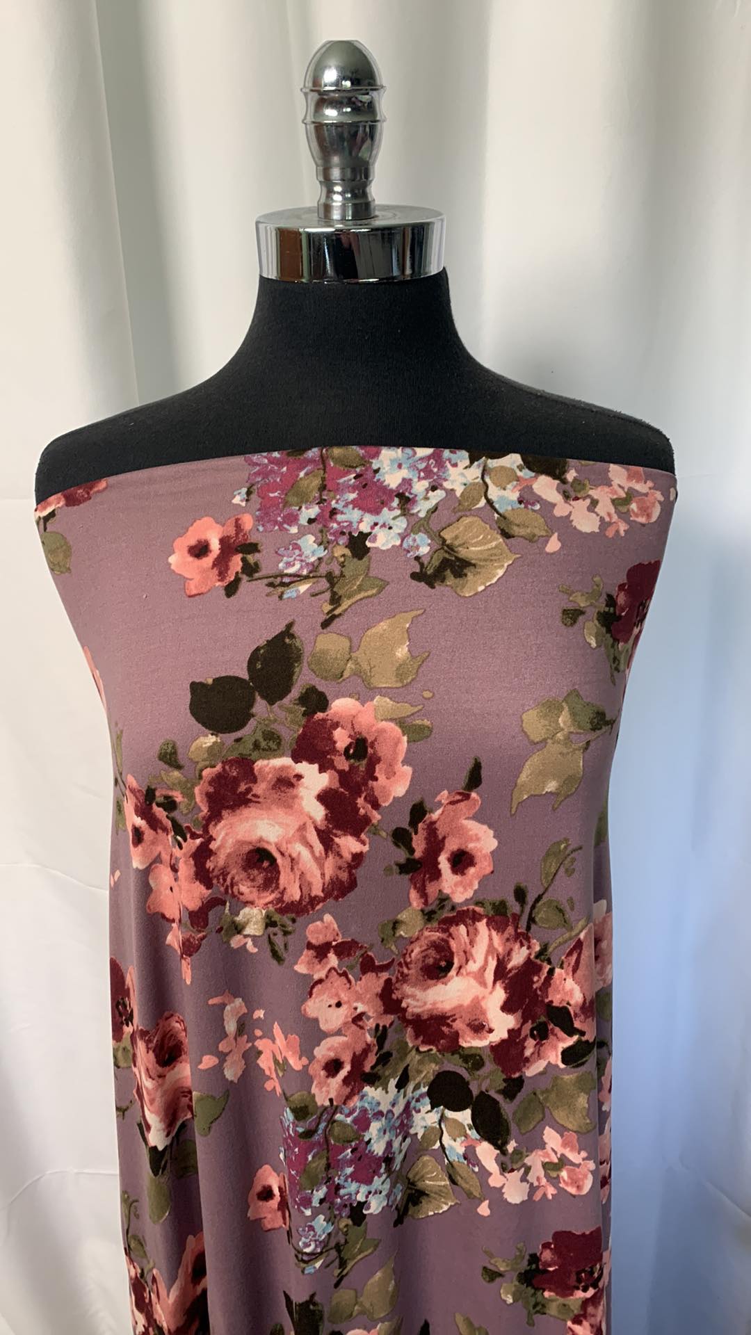 Mauve Floral - Double Brushed Poly Spandex - By the Yard
