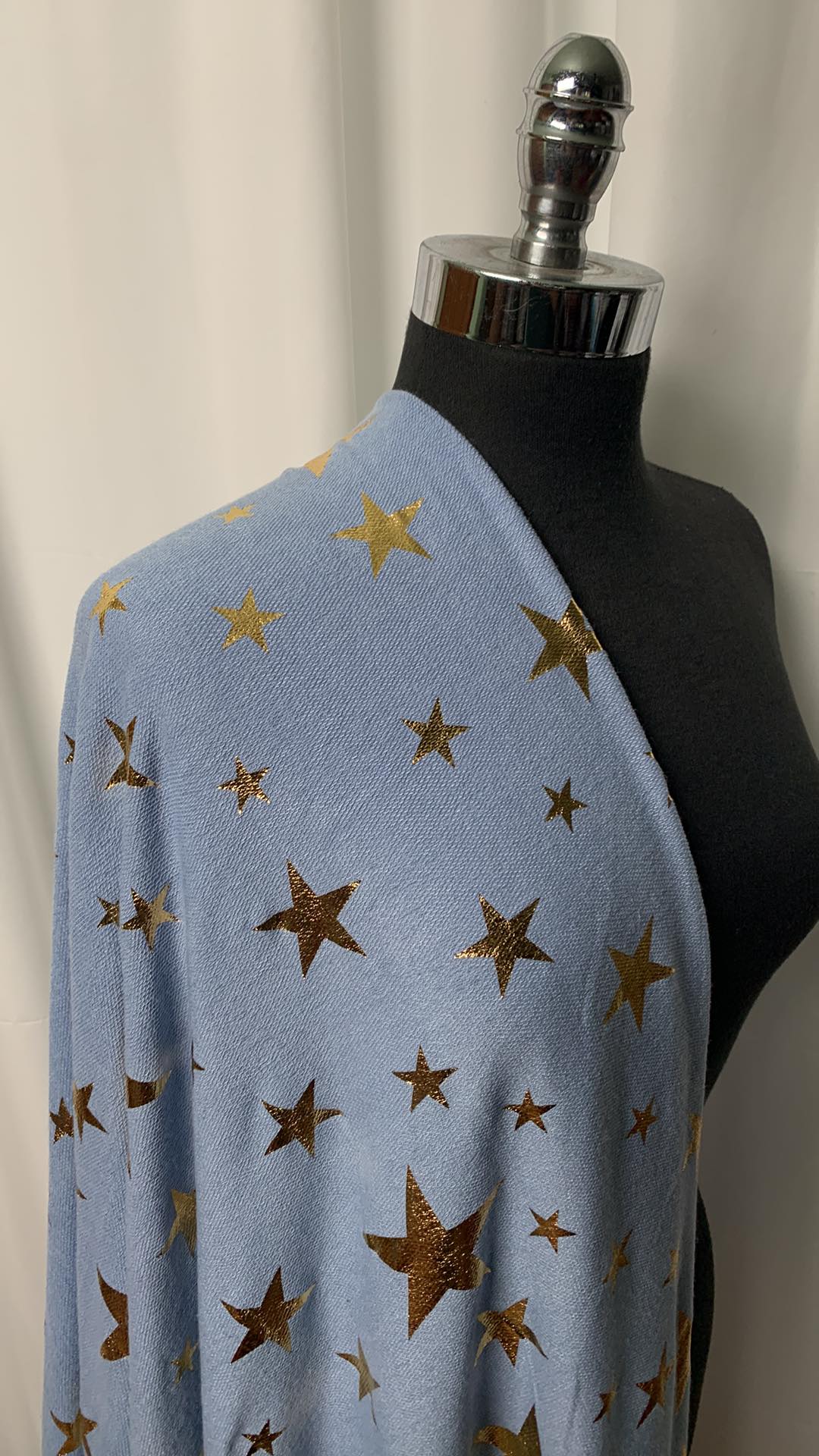 Lt. Blue w/Gold Foil Stars - PRS French Terry (Right-Side-Loops) - By the yard