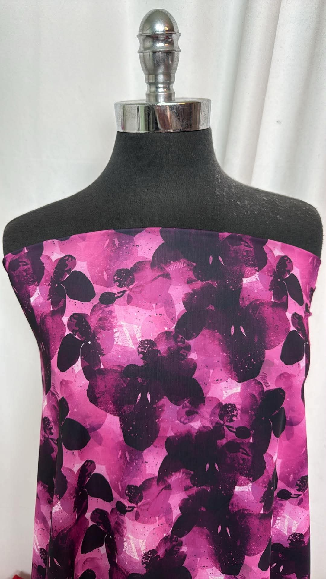 Pink/Black Floral - Designer Nylon/Spandex Swim- 2 Yard Cut