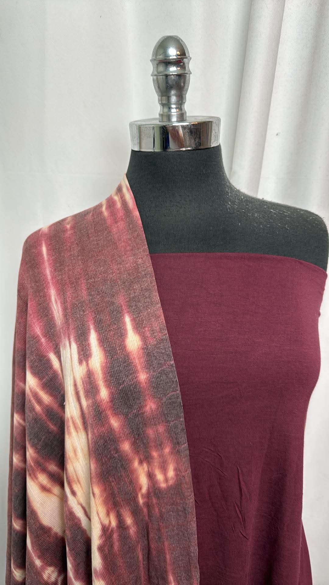 WINE/TIE DYE BUNDLE : 1.5YD Wine R/S & 1+YD Tie Dye R/S Rib : A31061