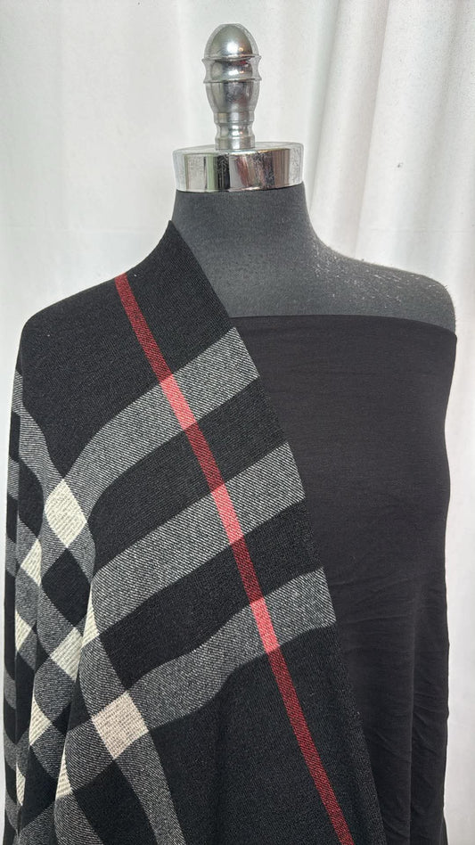 BLACK/PLAID HACCI BUNDLE : 2YD Plaid Hacci SK & 3YD Black Brushed French Terry : A31069