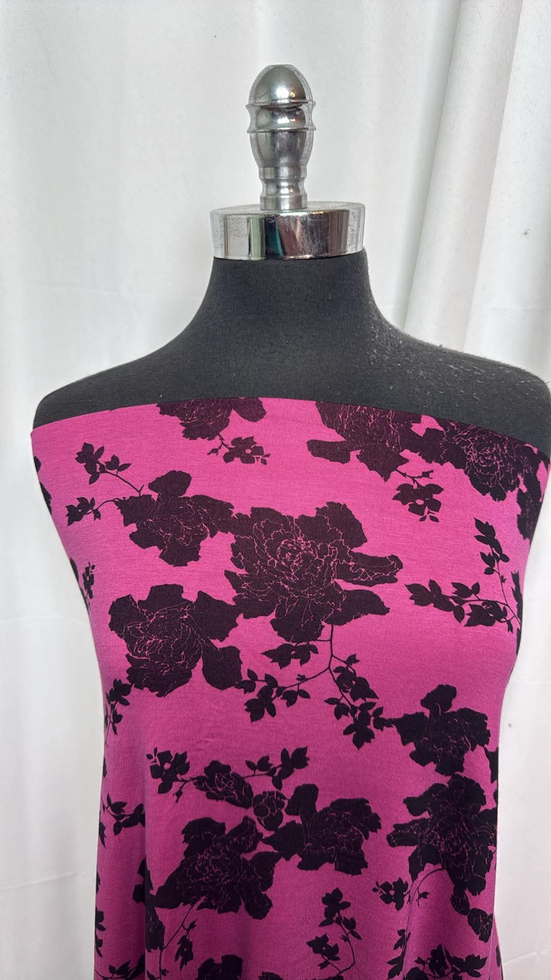 Fuchsia Floral - Bamboo Spandex - 2 Yard Cut