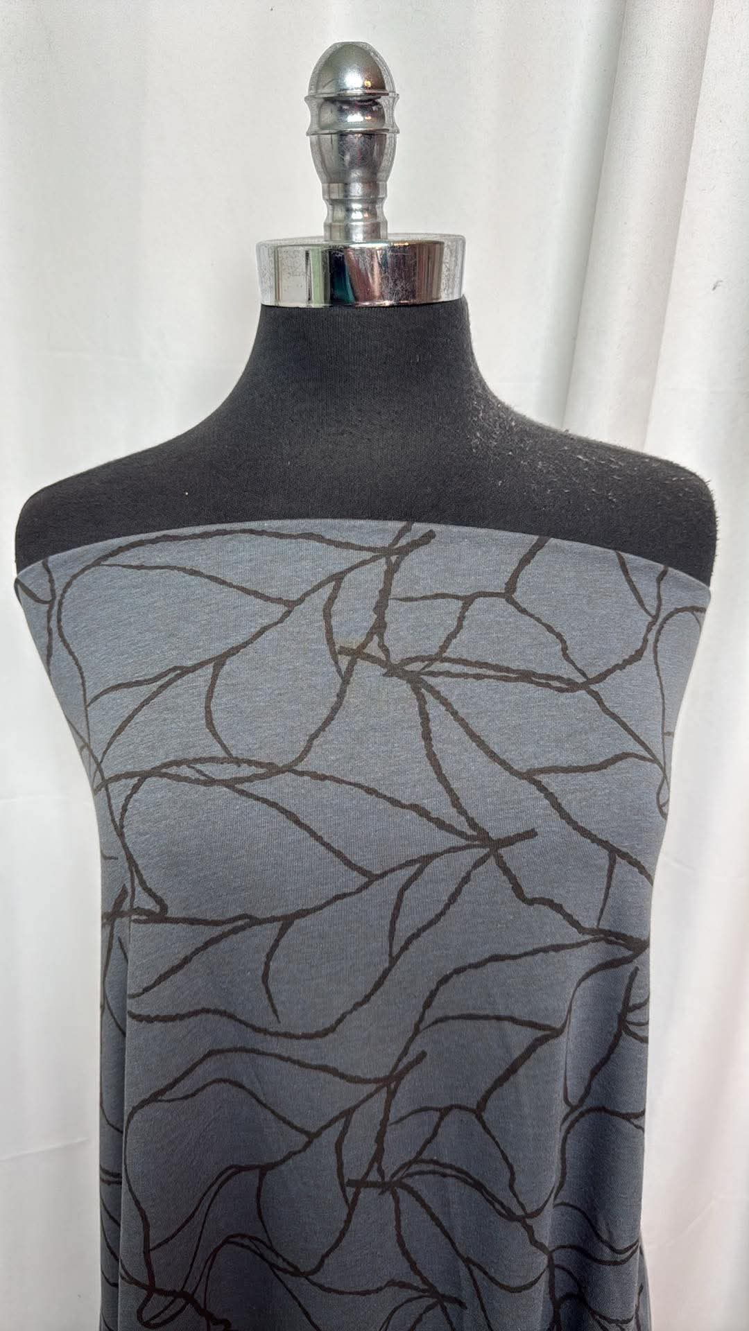 Grey Leaves - Bamboo/Poly - 2 Yard Cut