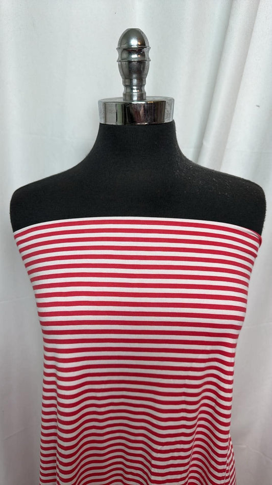 Red/Ivory Stripe - Double Brushed Poly Spandex- 2 Yard Cut