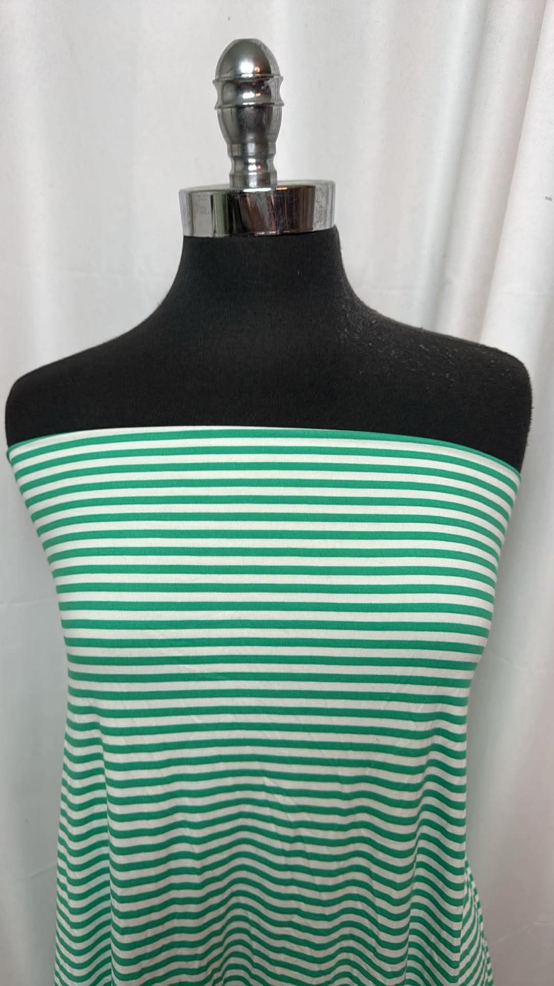 Green/Ivory Stripe - Double Brushed Poly Spandex- 2 Yard Cut
