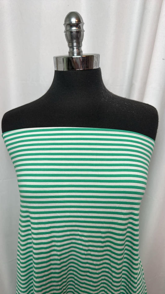 Green/Ivory Stripe - Double Brushed Poly Spandex- 2 Yard Cut
