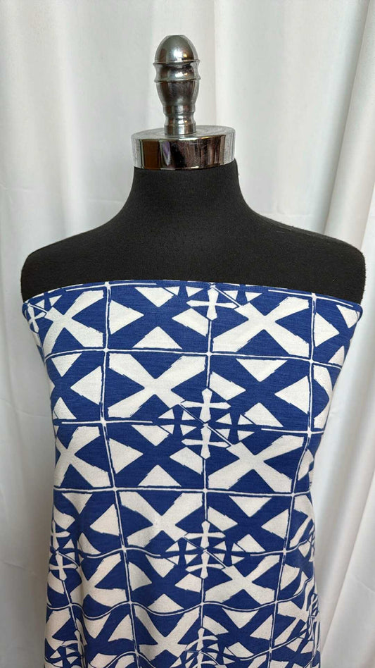 Blue/White X - Bamboo Spandex - 2 Yard Cut
