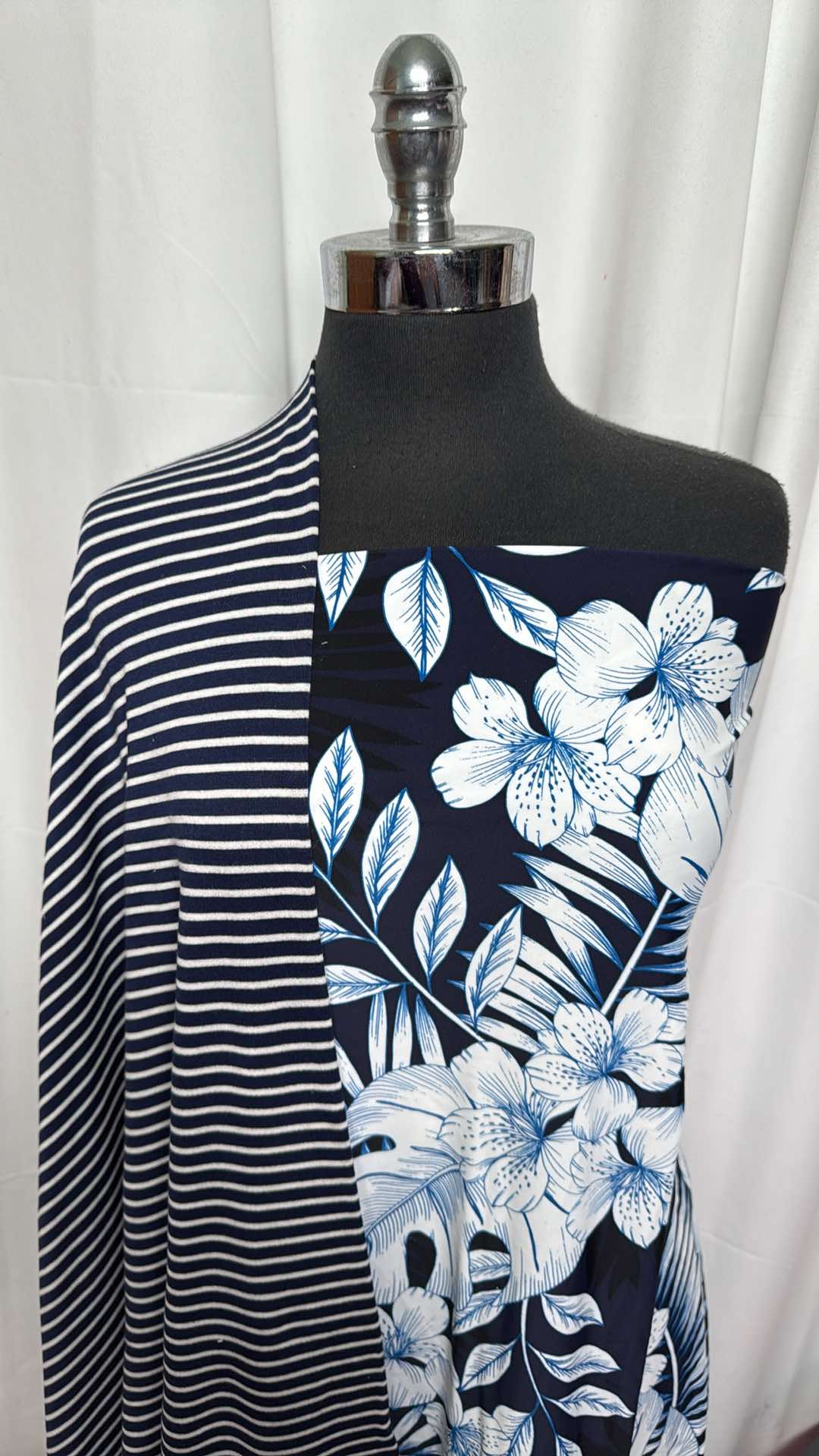 NAVY STRIPE/FLORAL BUNDLE : 1YD Navy Floral N/S & 1YD Navy Stripe P/R/S Baby FT : A27338