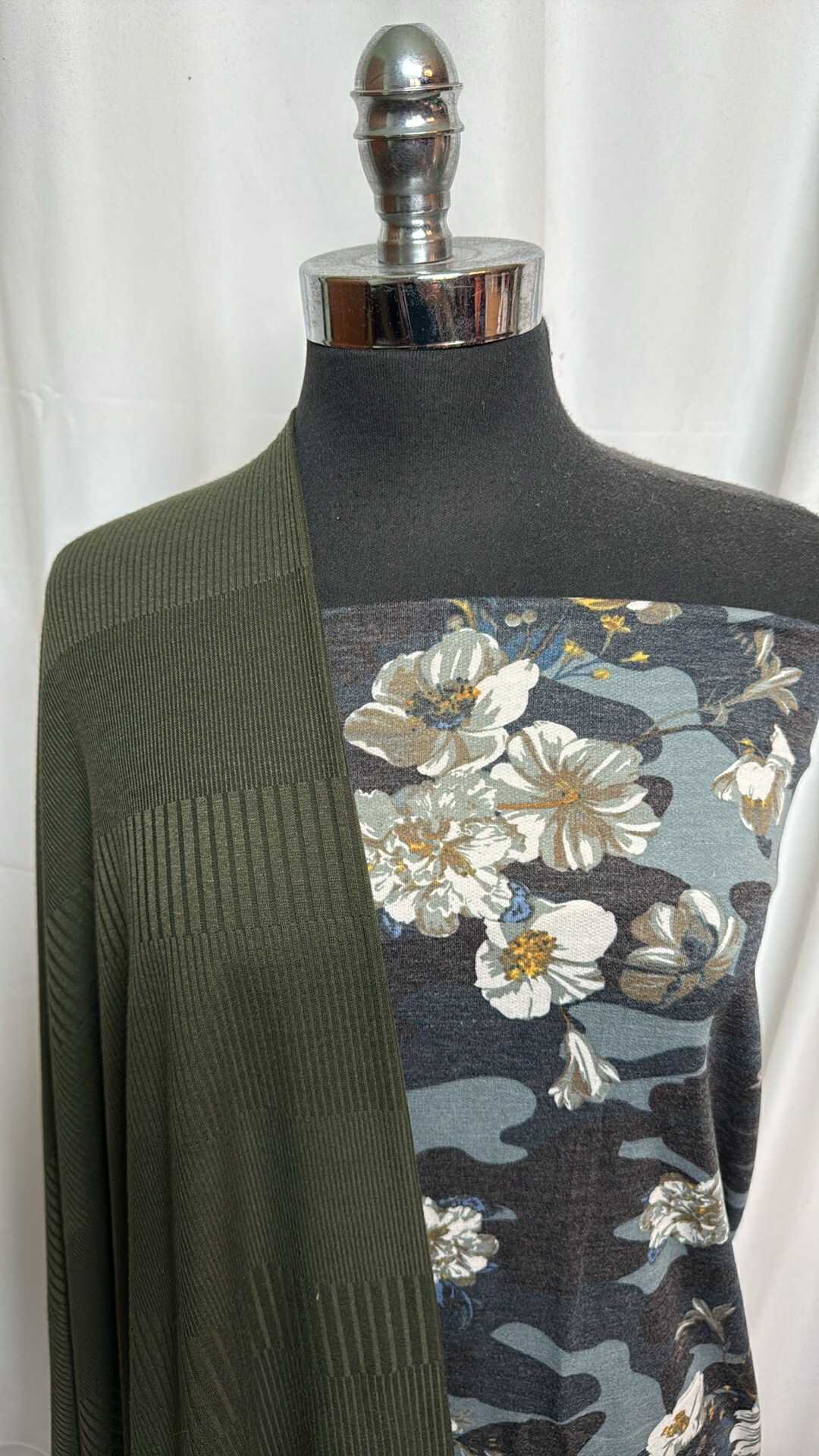 OLIVE/FLORAL-CAMO BUNDLE : 1YD Floral/Camo PRS FT & 1YD Olive Rib SK : A28234