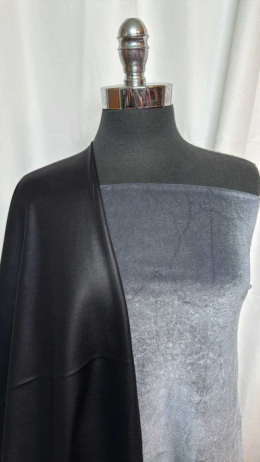 WETLOOK/VELVET BUNDLE : 2YD Grey Stretch Velvet & 2YD Black Heavy Wetlook P/S : A28746