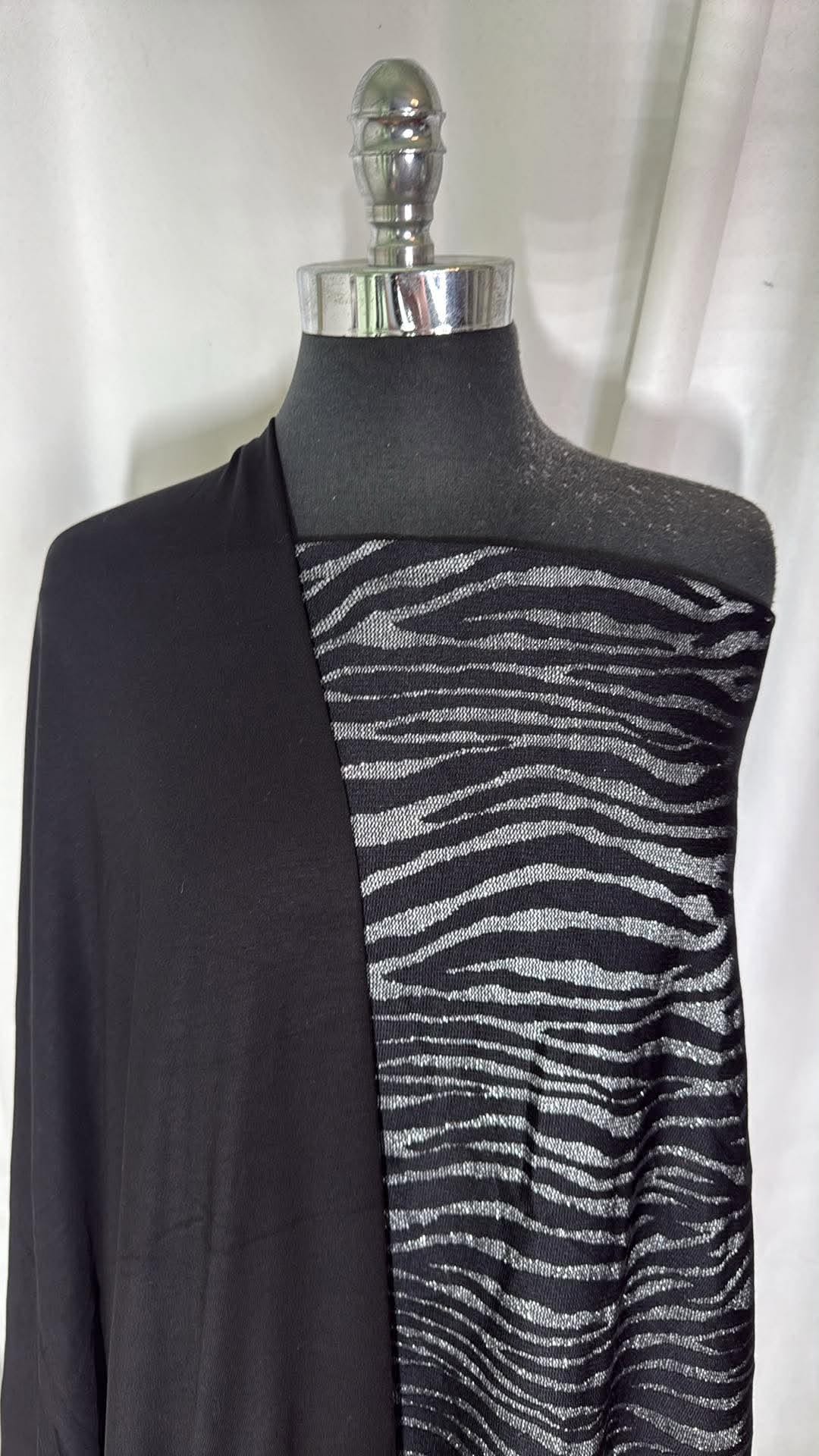 BLACK/SILVER ZEBRA BUNDLE : 2YD Black/Silver Zebra Bonded Lace/Lurex Lining & 1+YD Black Modal : A31128