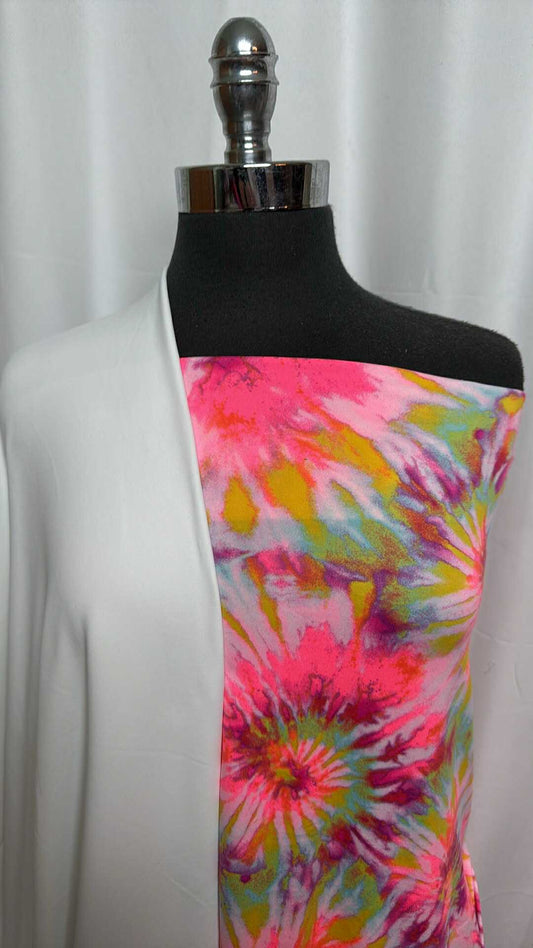 WHITE/BRIGHT TIE DYE BUNDLE : 1YD Bright Tie Dye DBP & 2YD White PF FT (Read Descr.) : A29059