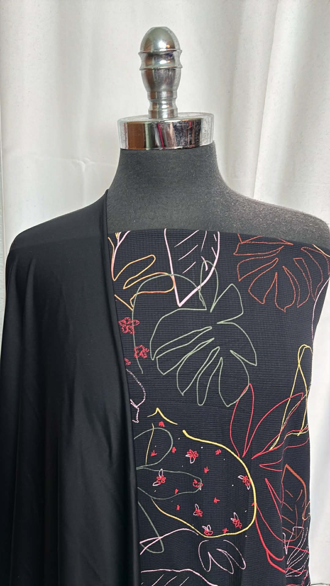 BLACK LEAVES BUNDLE : 34" Cut of Black Leaves Textured N/S Swim & 1.5YD Black N/S Swim : A29831