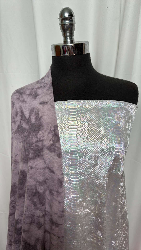 SILVER SNAKE/TIE DYE BUNDLE : 1YD Silver Snake Foil Stretch Velvet & 3YD Tie Dye PRS FT : A27320