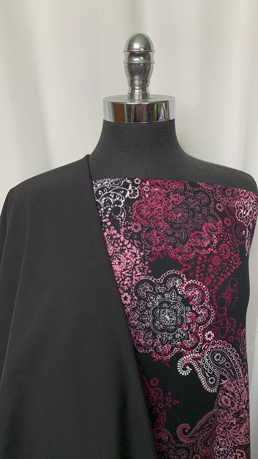 SOFTSHELL/FUCHSIA PAISLEY BUNDLE : 2YD Fuchsia Paisley DBP & 2YD Black Softshell : A2028