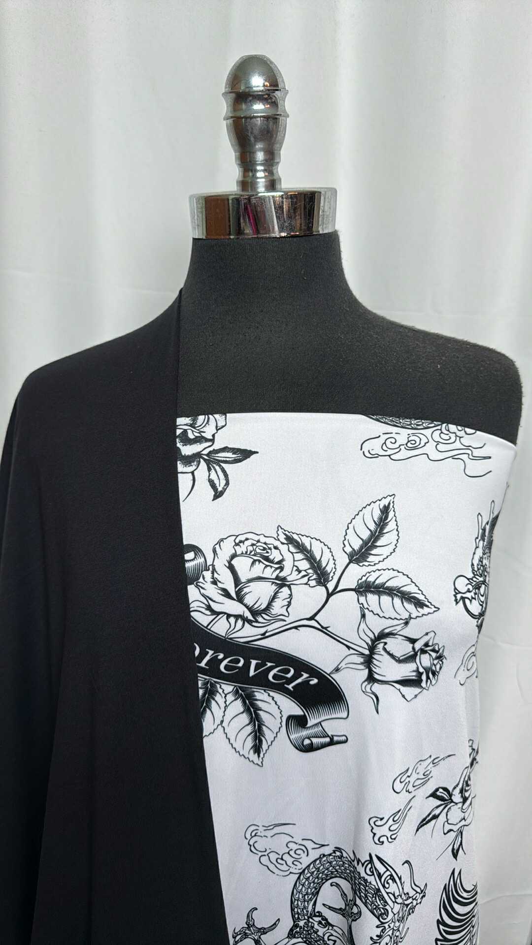 BLACK/WHITE TATTOO BUNDLE : 2YD Black/White Tattoo Yoga PF & 2YD Black Cotton Jersey : A29035