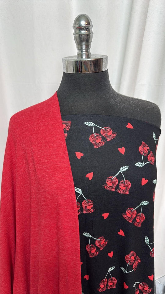 RED/CHERRY FACES BUNDLE : 2YD Cherry Faces PRS Jersey & 2YD Red C/P : A30690