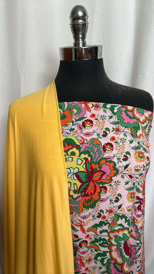 YELLOW/LIGHT PINK FLORAL BUNDLE : 2YD Light Pink Floral N/S & 2YD Yellow Swim Lining : A29927