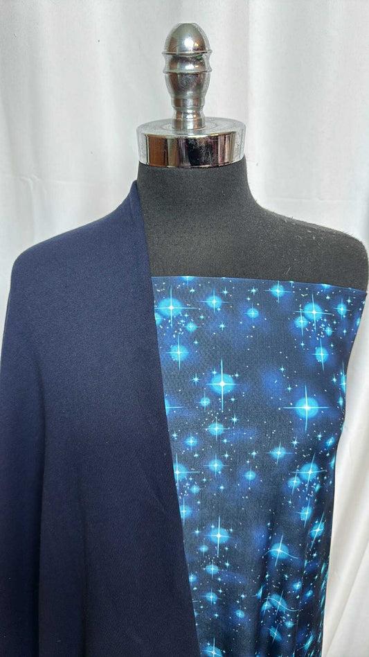 NAVY GALAXY BUNDLE : 2YD Navy Galaxy ITY & 2YD Navy Sweatshirt Fleece (72" Wide) : A28300