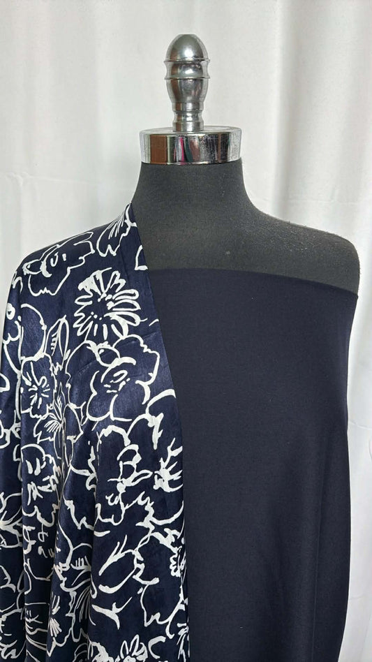 NAVY/FLORAL SATIN BUNDLE : 2YD Navy Suiting & 2YD Floral P/S Satin : A29374