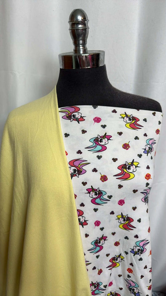 YELLOW/UNICORN BUNDLE : 2YD Unicorn DBP & 2YD Yellow Brushed-Face C/S Rib : A29867