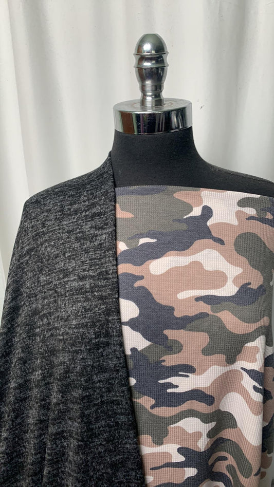 CAMO/CHARCOAL BUNDLE : 2YD Charcoal Brushed Hacci SK  & 2YD Camo Thermal : A1656