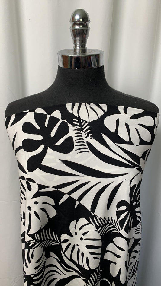 Black/White Leaves - Designer Swim/Nylon Spandex - 2 Yard Cut