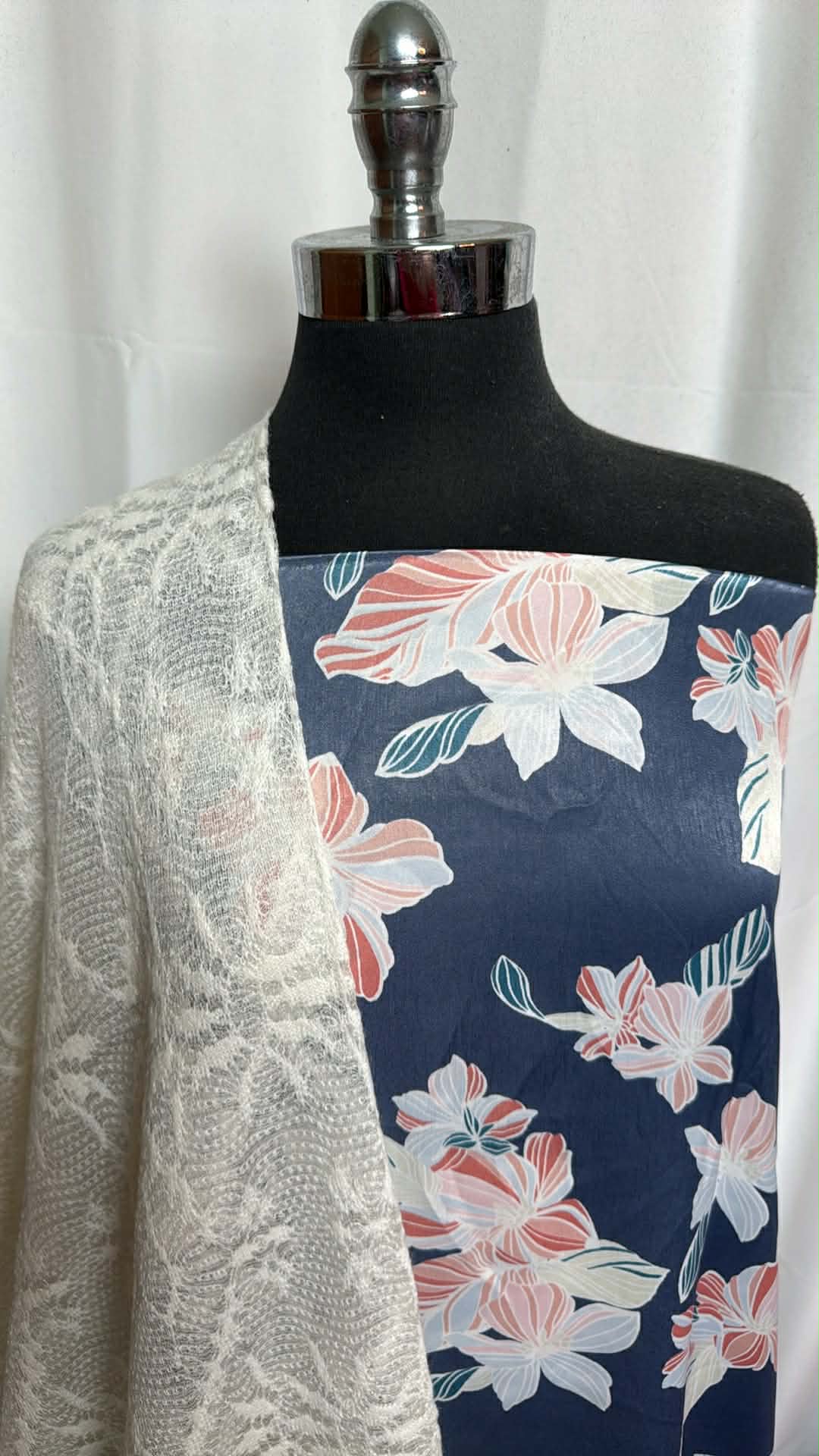 BLUE FLORAL/SWEATER BUNDLE : 2YD Floral Poly/Rayon Satin & 2YD Light Gauge SK : A29721
