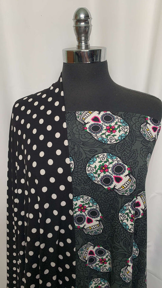 POLKA DOT/SKULLS BUNDLE : 2YD Sugar Skulls DBP & 2YD Black/Ivory Polka Dot DBP : A25714