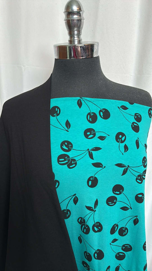 BLACK/CHERRIES BUNDLE : 3YD Cherries C/S & 1YD Black C/S : A29697