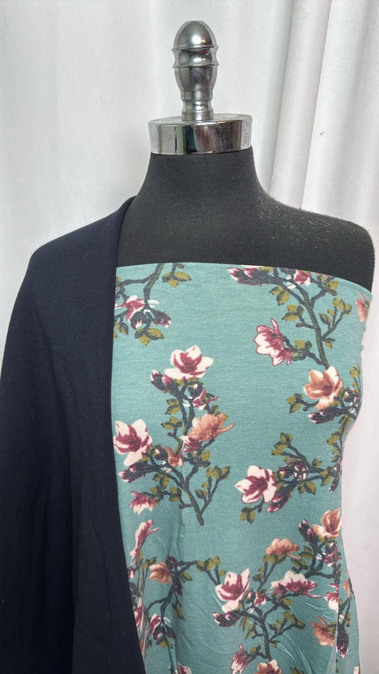 NAVY/TEAL FLORAL BUNDLE : 1.5YD Teal Floral PRS FT & 1YD Navy Heavy C/S Brushed FT : A31086