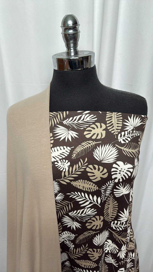 TAN/BROWN LEAVES BUNDLE : 1.5YD Brown Leaves DBP & 2.5YD Tan Spun Poly : A27480
