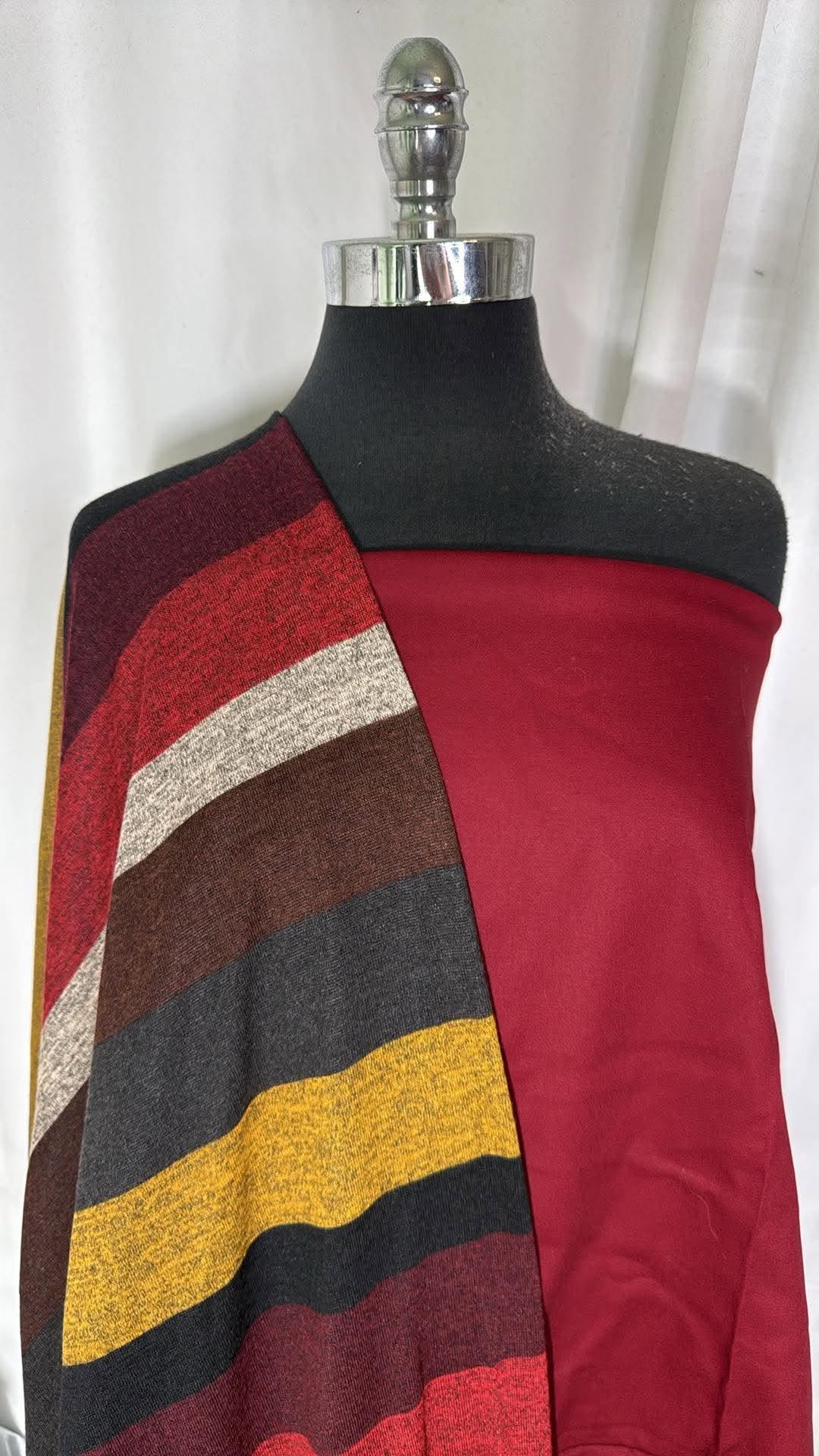 BURGUNDY/WIDE STRIPE BUNDLE : 2YD Burgundy Stretch Twill & 1.5YD Stripe SK : A31116