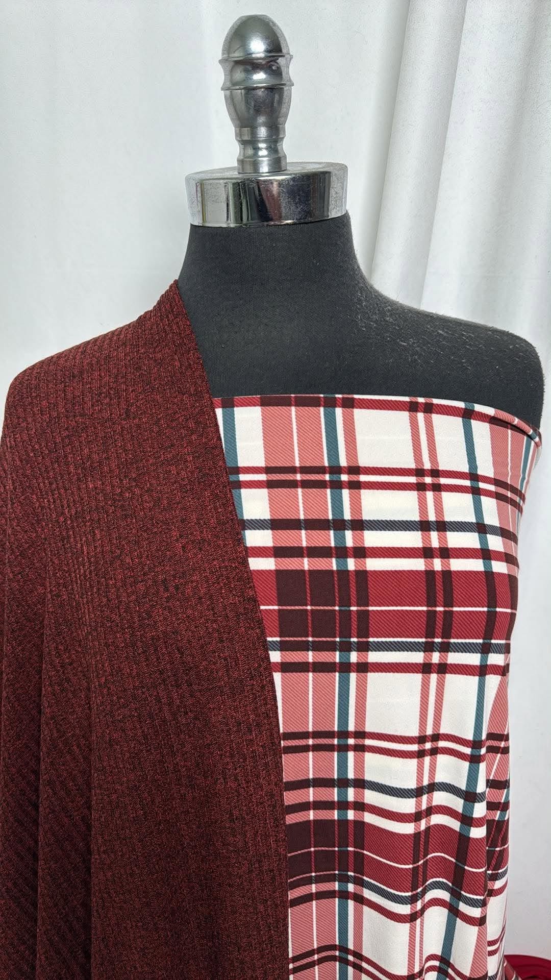 BURGUNDY RIB/BURGUNDY PLAID BUNDLE : 2YD Burgundy Plaid DBP & 2YD Burgundy Rib SK : A30942