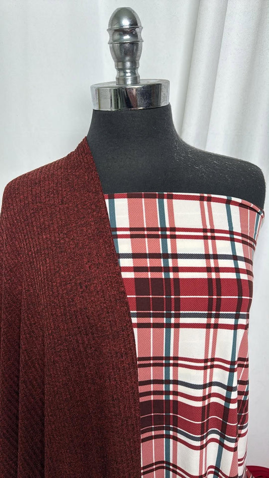BURGUNDY RIB/BURGUNDY PLAID BUNDLE : 2YD Burgundy Plaid DBP & 2YD Burgundy Rib SK : A30942