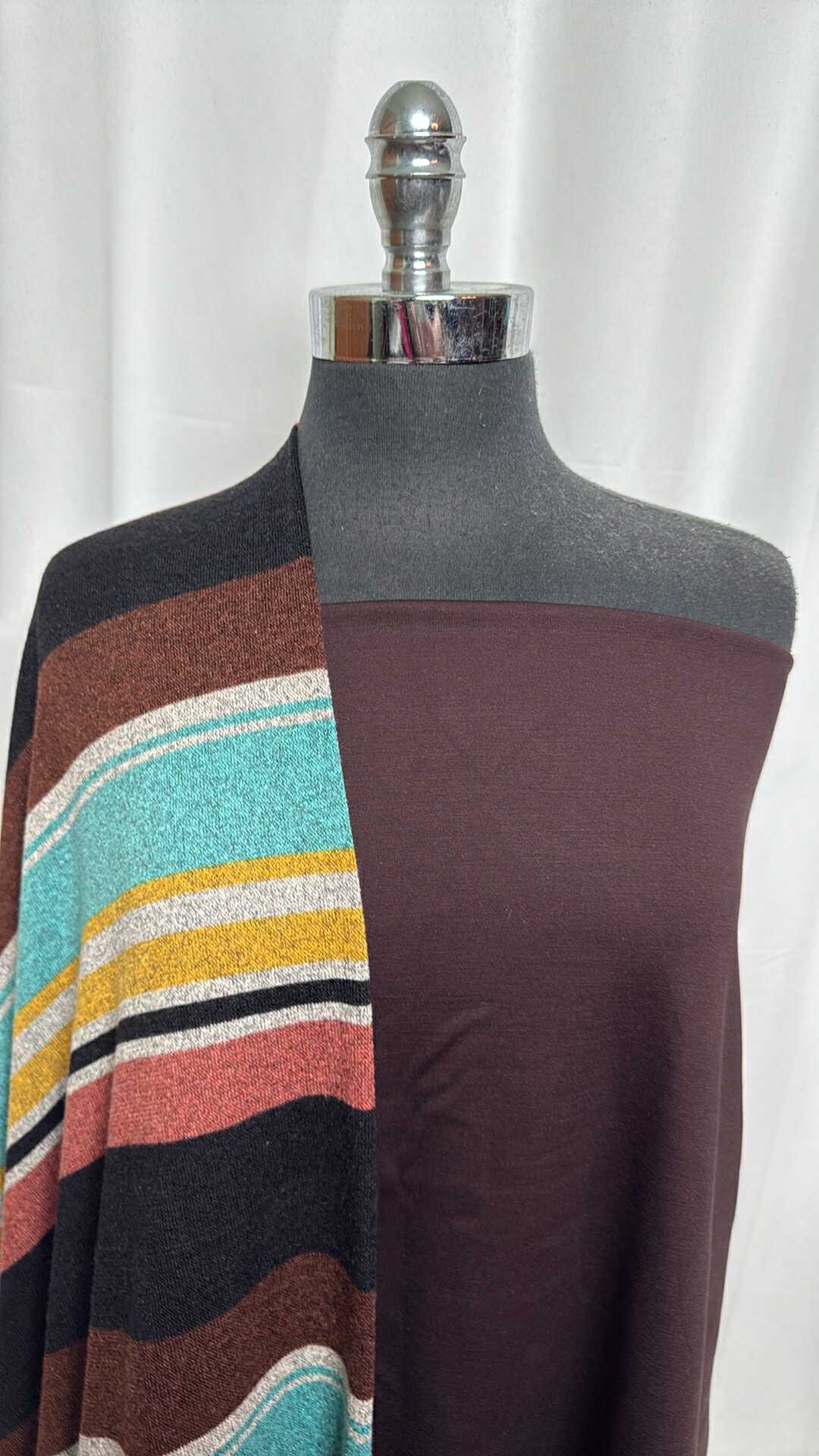 CHOCOLATE/STRIPE BUNDLE : 2YD Chocolate Nylon Ponte & 2YD Stripe Hacci SK : A29155