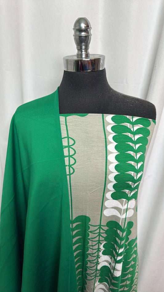 GREEN LEAVES BUNDLE : 2YD Leaves R/S & 1.5YD Green Japanese Ponte : A30288