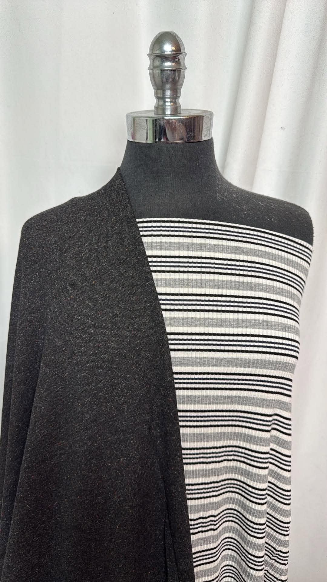 HEATHER BLACK/STRIPE RIB BUNDLE : 2.5YD Stripe R/S Rib & 2YD Heather Black w/Flecks C/S FT : A31026