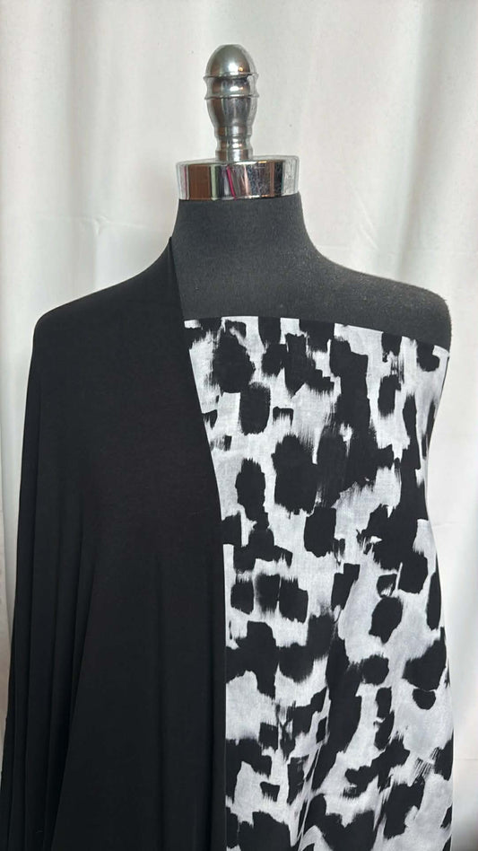 BLACK/WHITE DASHES BUNDLE : 3.5YD Black/White Dashes Cotton Voile & 2YD Black Bamboo C/S : A29769