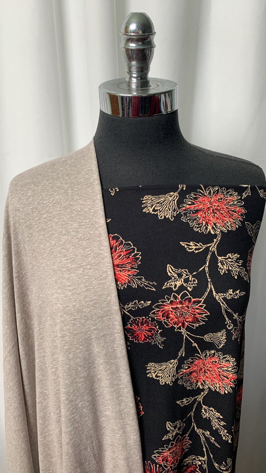 TAUPE/BLACK FLORAL BUNDLE : 2YD Black Floral DBP & 2YD Taupe Triblend : A25059
