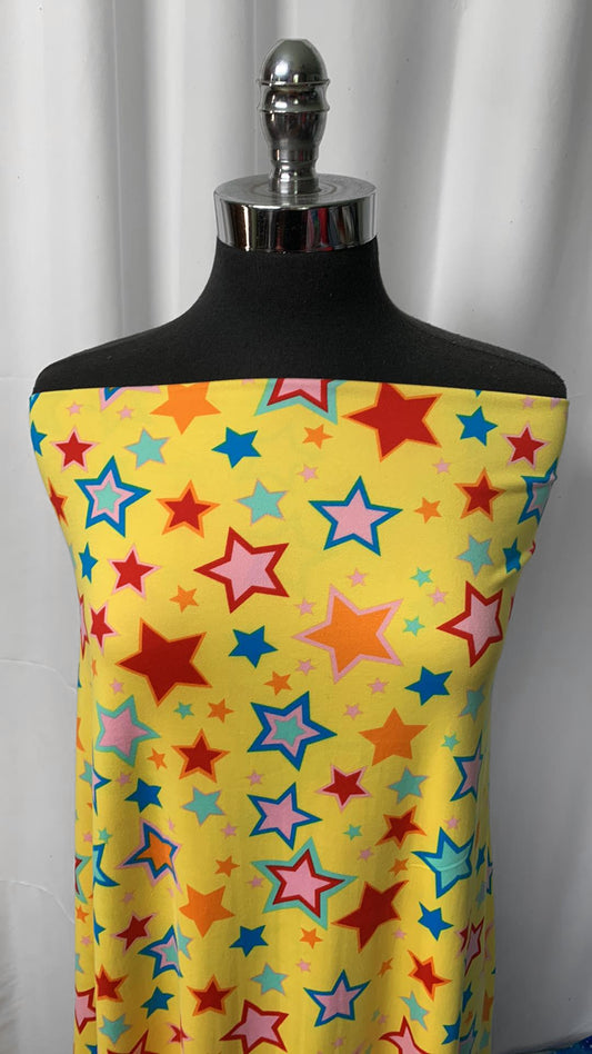 Yellow Star - Double Brushed Poly Spandex - By the Yard