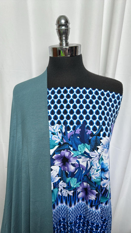 TEAL/FLORAL BORDER BUNDLE : 2YD Teal R/S & 2YD Single-Border Floral N/S : A27114