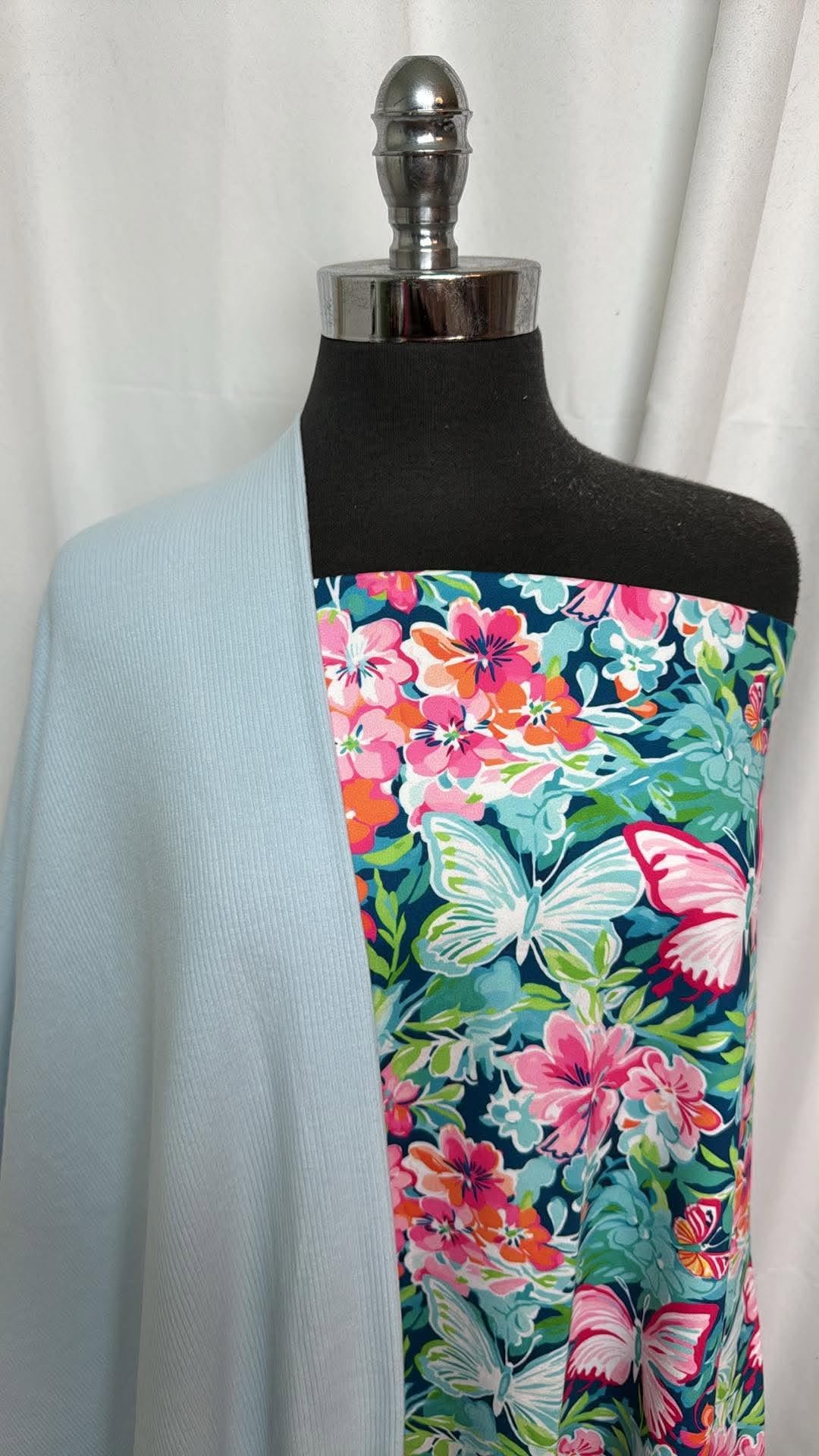 FLUTTER & FLORA BUNDLE : 1YD Flutter & Flora Peached PF & 2YD Light Blue Brushed C/S Rib : A30666
