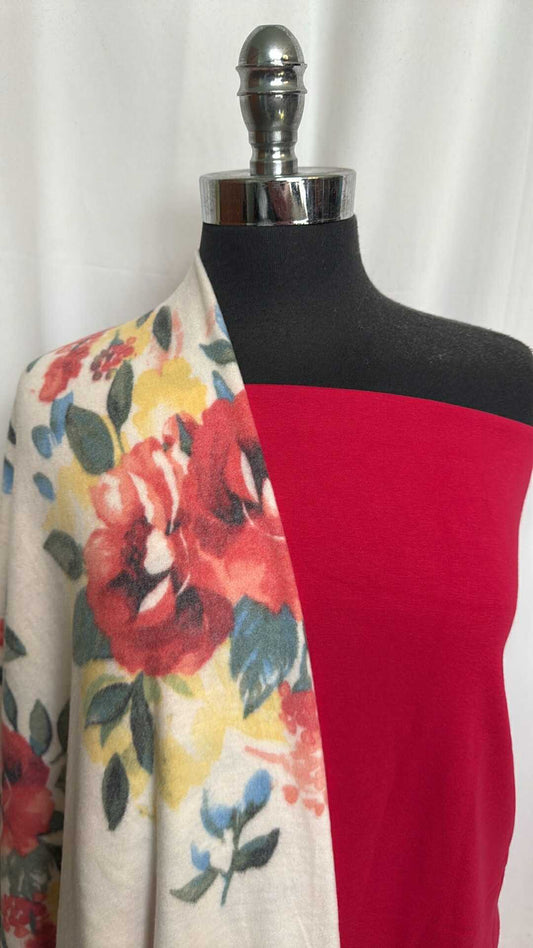 RED PLUSH/"CASHMERE" FLORAL BUNDLE : 2YD Red SuperPlush & 2YD Floral "Cashmere" Brushed SK : A29282