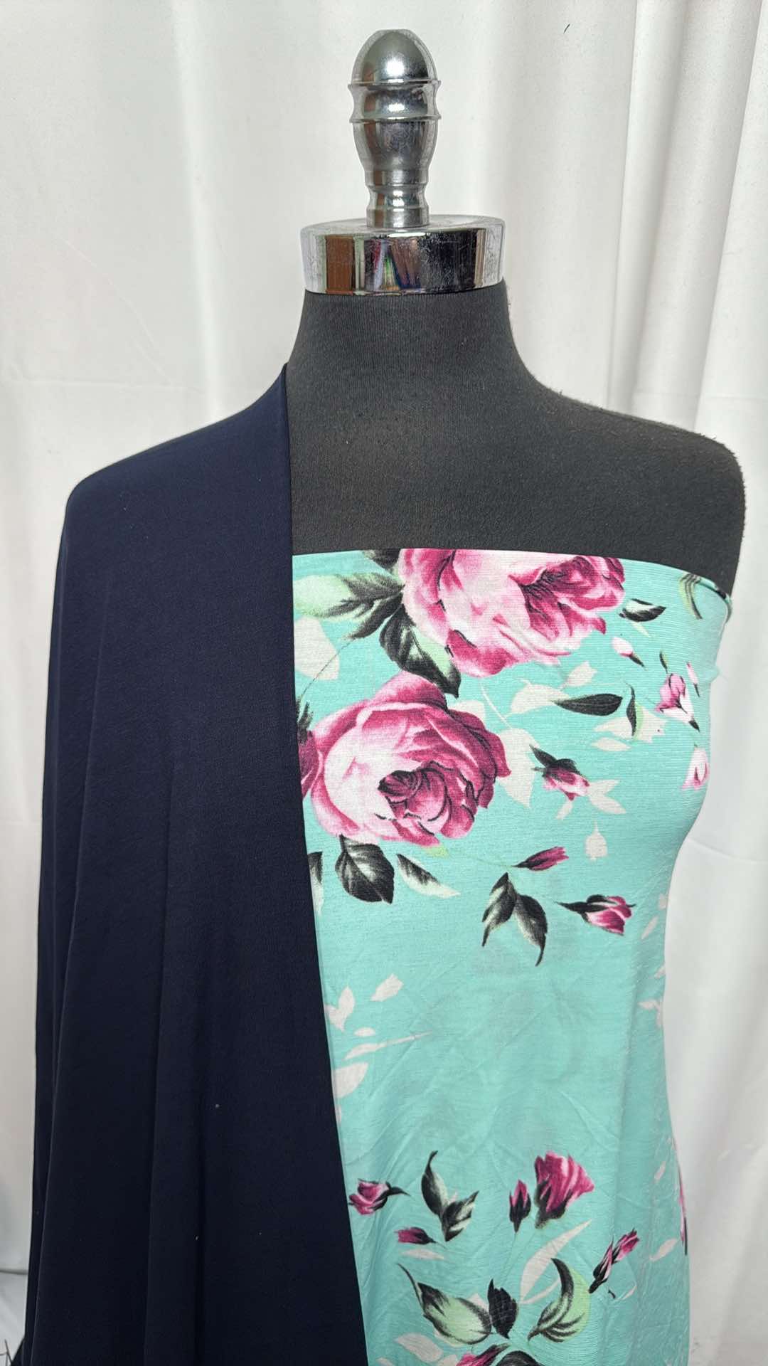 NAVY/MINT FLORAL BUNDLE : 2YD Mint Floral Bulgari & 2YD Navy Modal Ponte : A27271