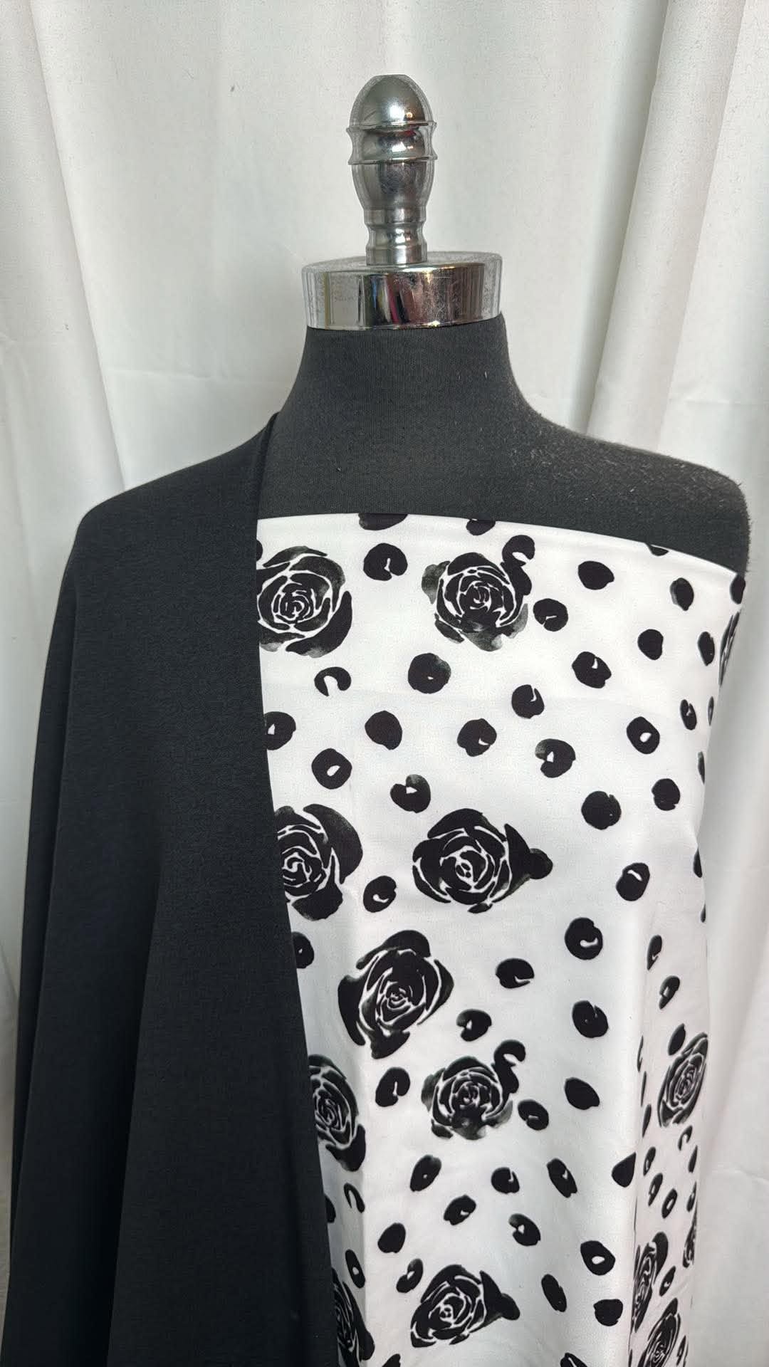 BLACK/FLORAL-DOT BUNDLE : 30" Cut of Floral Dot Peached PF & 2YD Black 2-Tone Peached PF : A30612