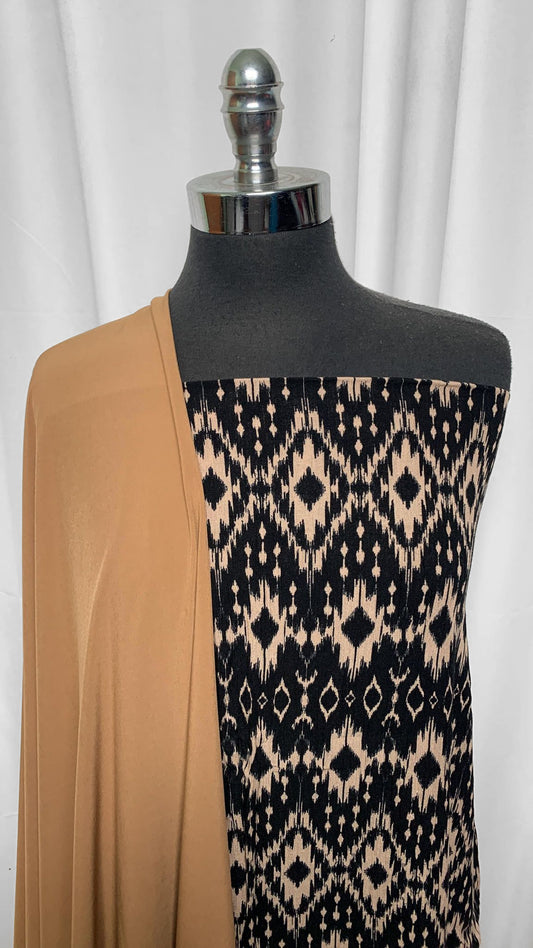TAUPE/GEO BUNDLE : 2YD Geo Crinkle Rayon Woven & 3YD Taupe Stretch Woven : A25582